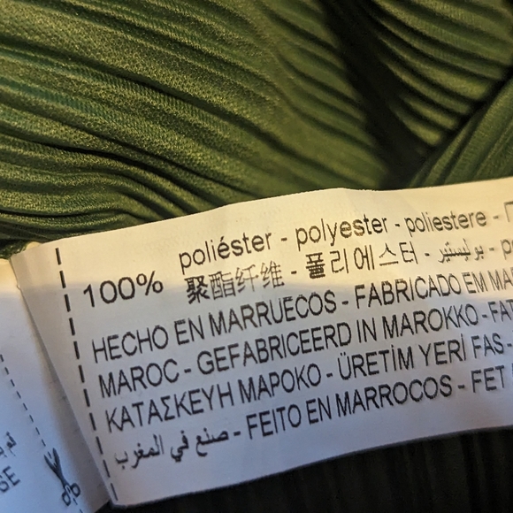 Zara Emerald Green Plisse Shirt Blouse Size L Button Up Loose - Picture 4 of 8